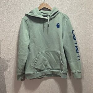 Carhartt Men's Mint Green Hoodie with Blue Logo